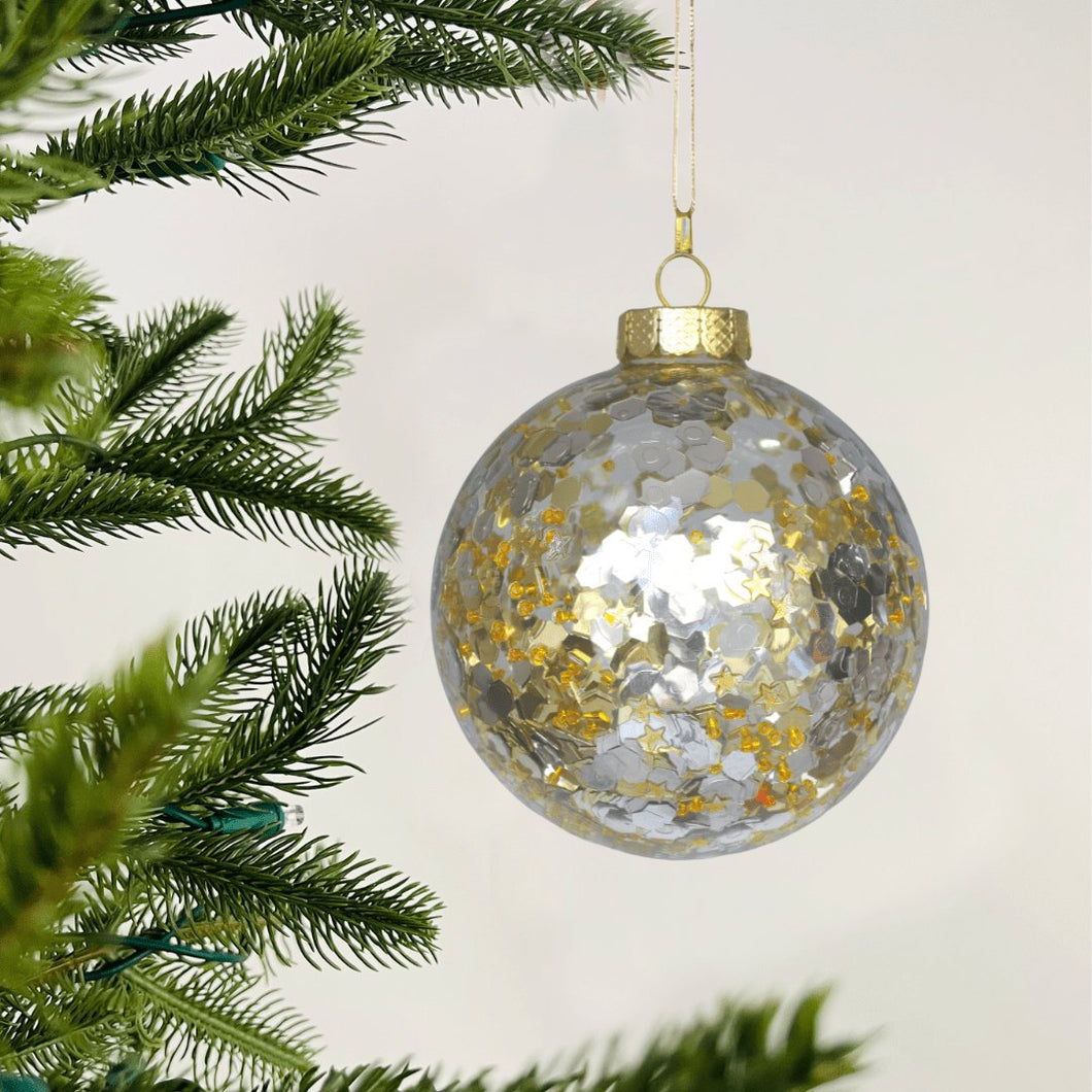 Glass Silver & Gold Sequin Ball Ornament - Set of 6 - ironyhome