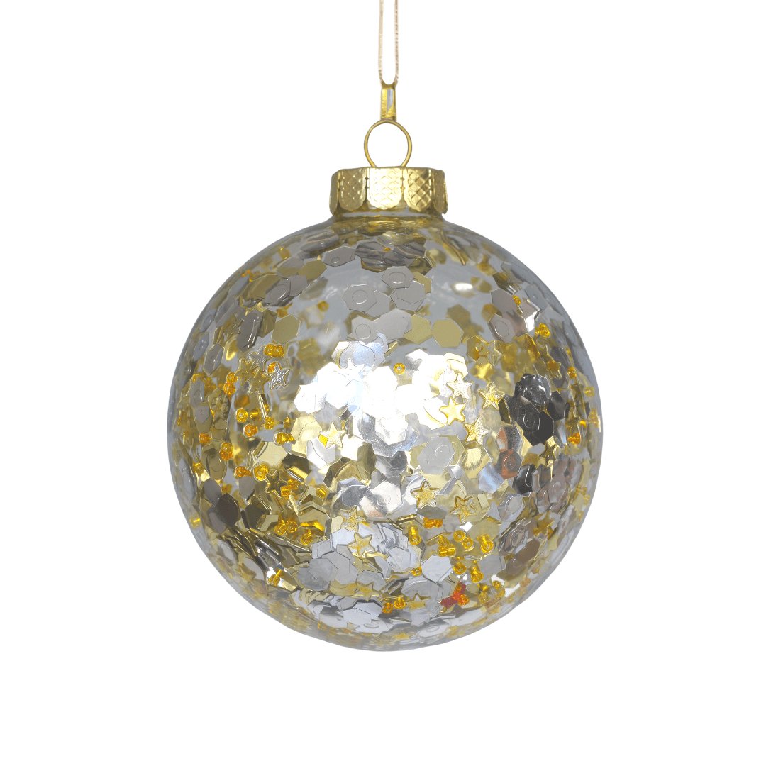 Glass Silver & Gold Sequin Ball Ornament