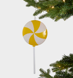 Glitter Dusted Yellow Lollipop Ornament - Set of 6 - ironyhome