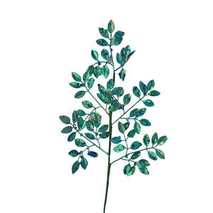 Glitter Gilded Green Leaf Branch Pick