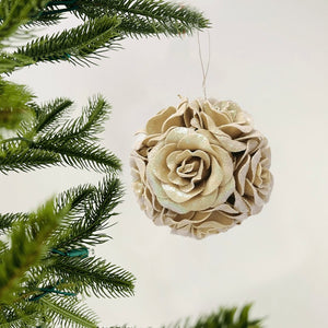 Glitter Gold Rose Flower Ornament -Set of 4 - ironyhome