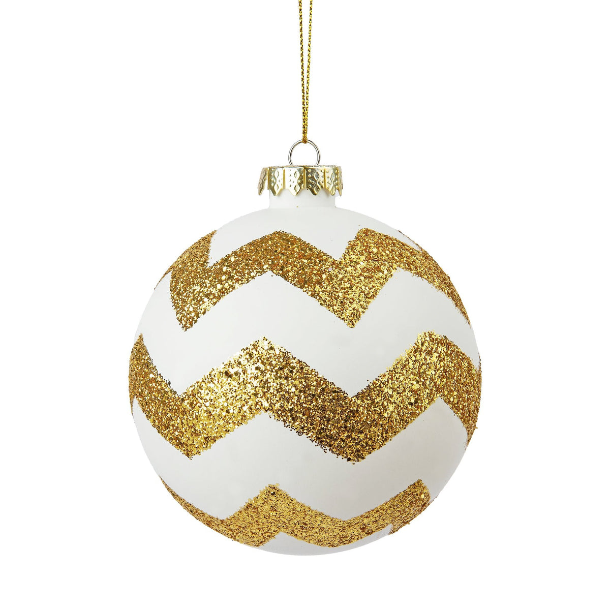 Glitter Gold & White Christmas Ball Ornament