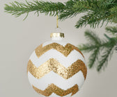 Glitter Gold & White Christmas Ball Ornament - Set of 6 - ironyhome