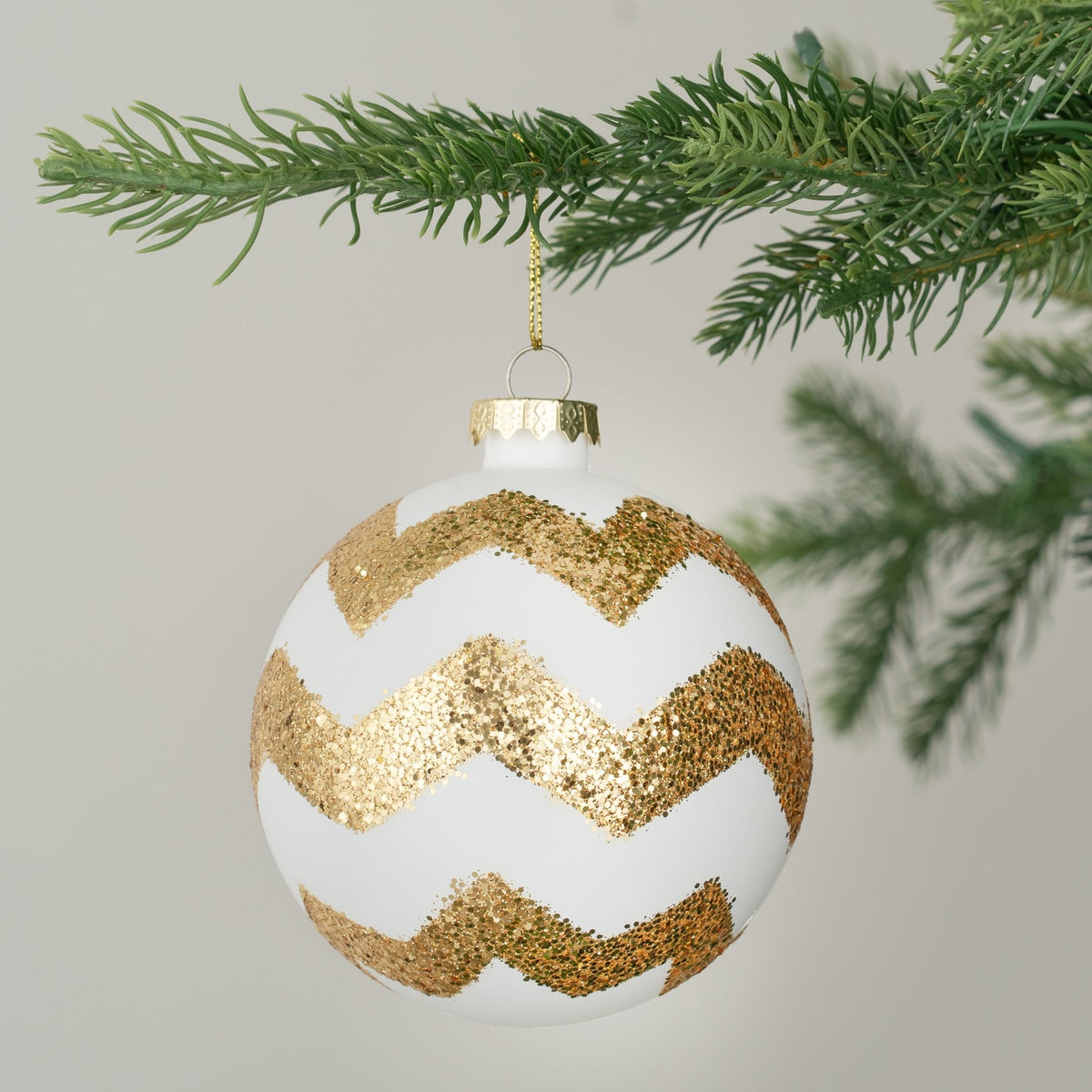 Glitter Gold & White Christmas Ball Ornament