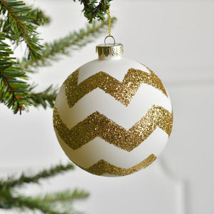 Glitter Gold & White Christmas Ball Ornament