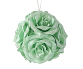 Glitter Green Rose Flower Ornament - Set of 4 - ironyhome