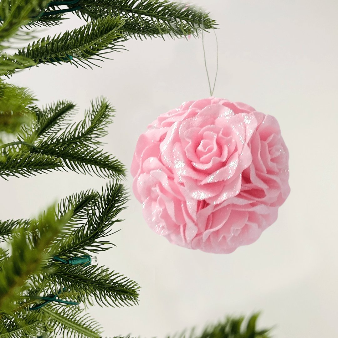 Glitter Pink Rose Flower Ornament