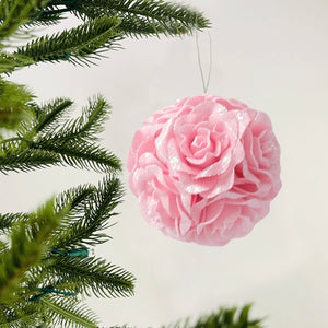 Glitter Pink Rose Flower Ornament - Set of 4 - ironyhome