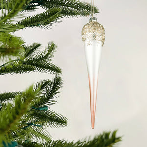 Glitter White & Pink Glass Finial Ornament