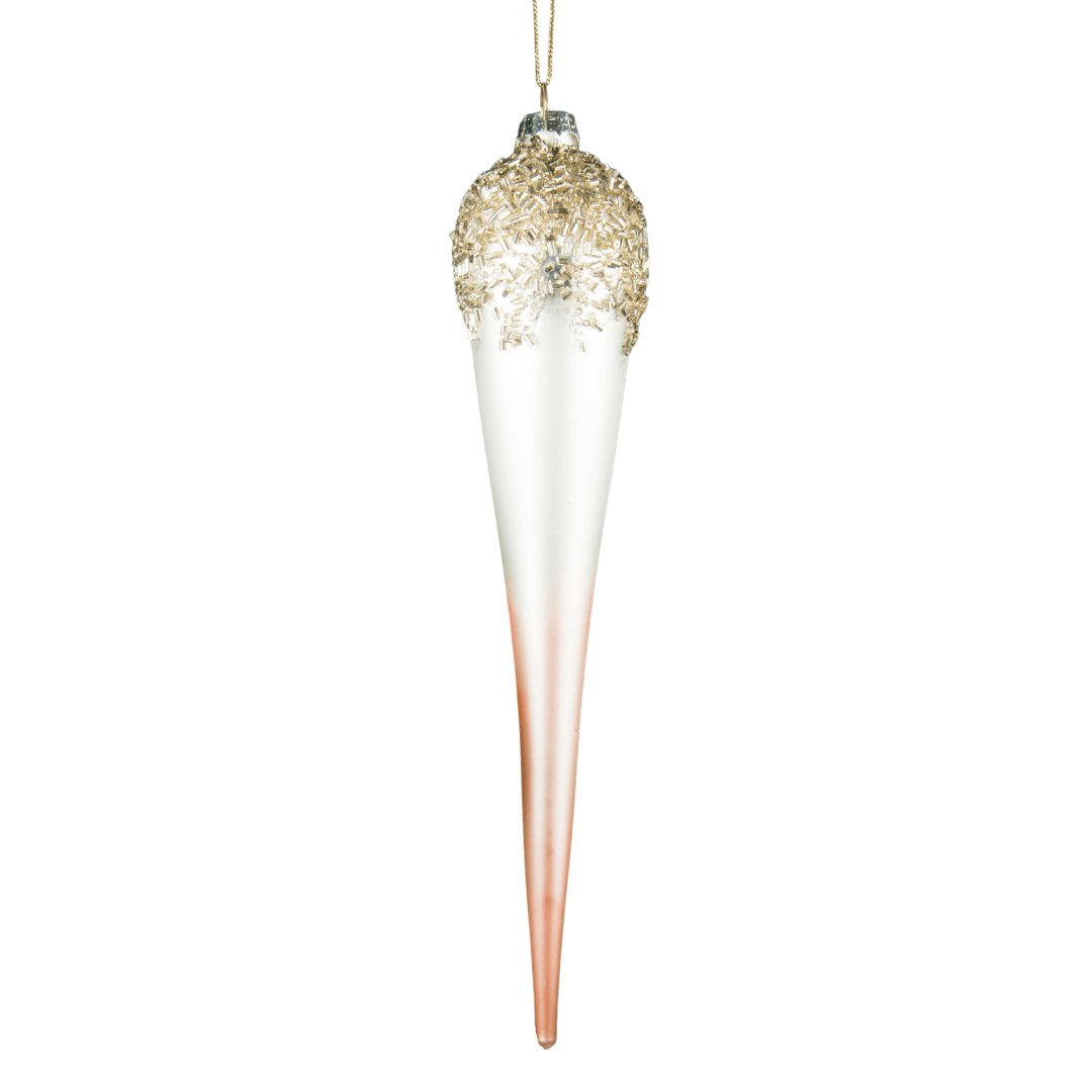 Glitter White & Pink Glass Finial Ornament