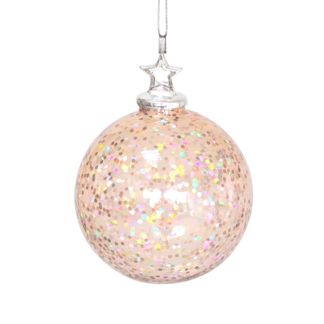 Glittered Glass Ball with Silver Star