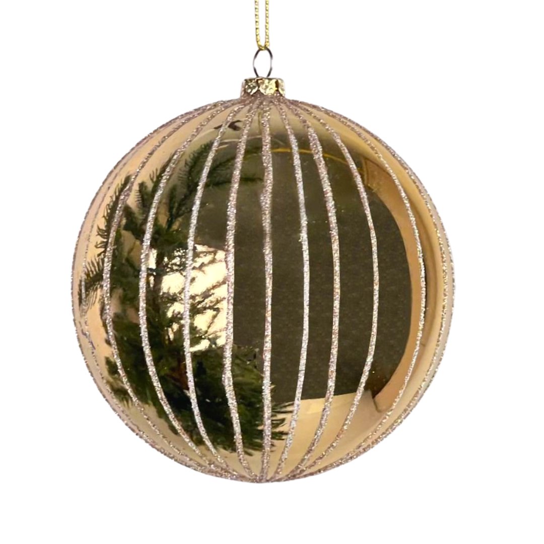 Gold Ball Ornament with Champagne Glitter