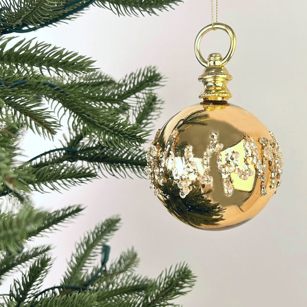 Gold Ball Ornament with Crystal Rhinestones - Set of 4 - ironyhome