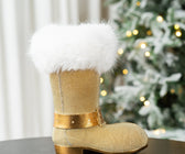 Gold Beaded Festive Boot Table Top with White Fur - ironyhome