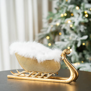 Gold Beaded Festive Sleigh with White Fur