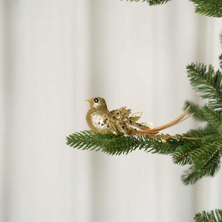Gold Bird Clip-on Ornament Set with Feathers - Set of 4 - ironyhome