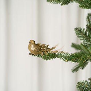 Gold Bird Clip-on Ornament Set with Feathers - Set of 4 - ironyhome