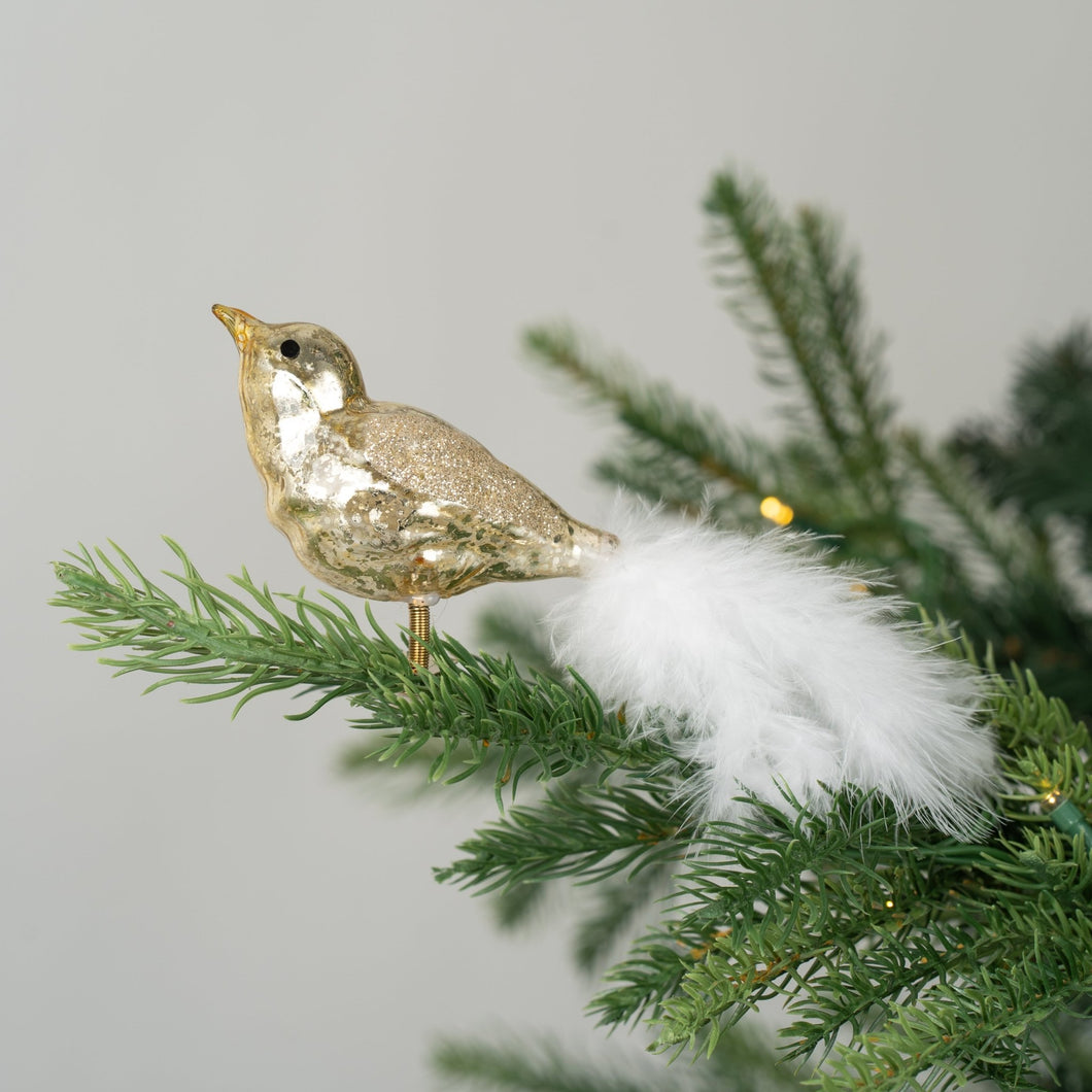 Gold Bird Clip-on Ornament with White Feathers - Set of 6 - ironyhome