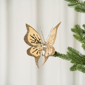 Gold Butterfly Christmas Ornament with Glitter