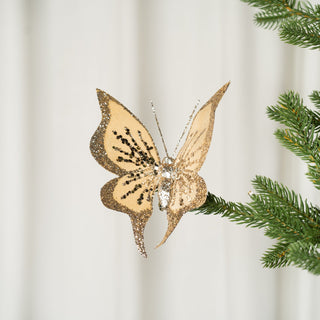 Gold Butterfly Christmas Ornament with Glitter - Set of 6 - ironyhome