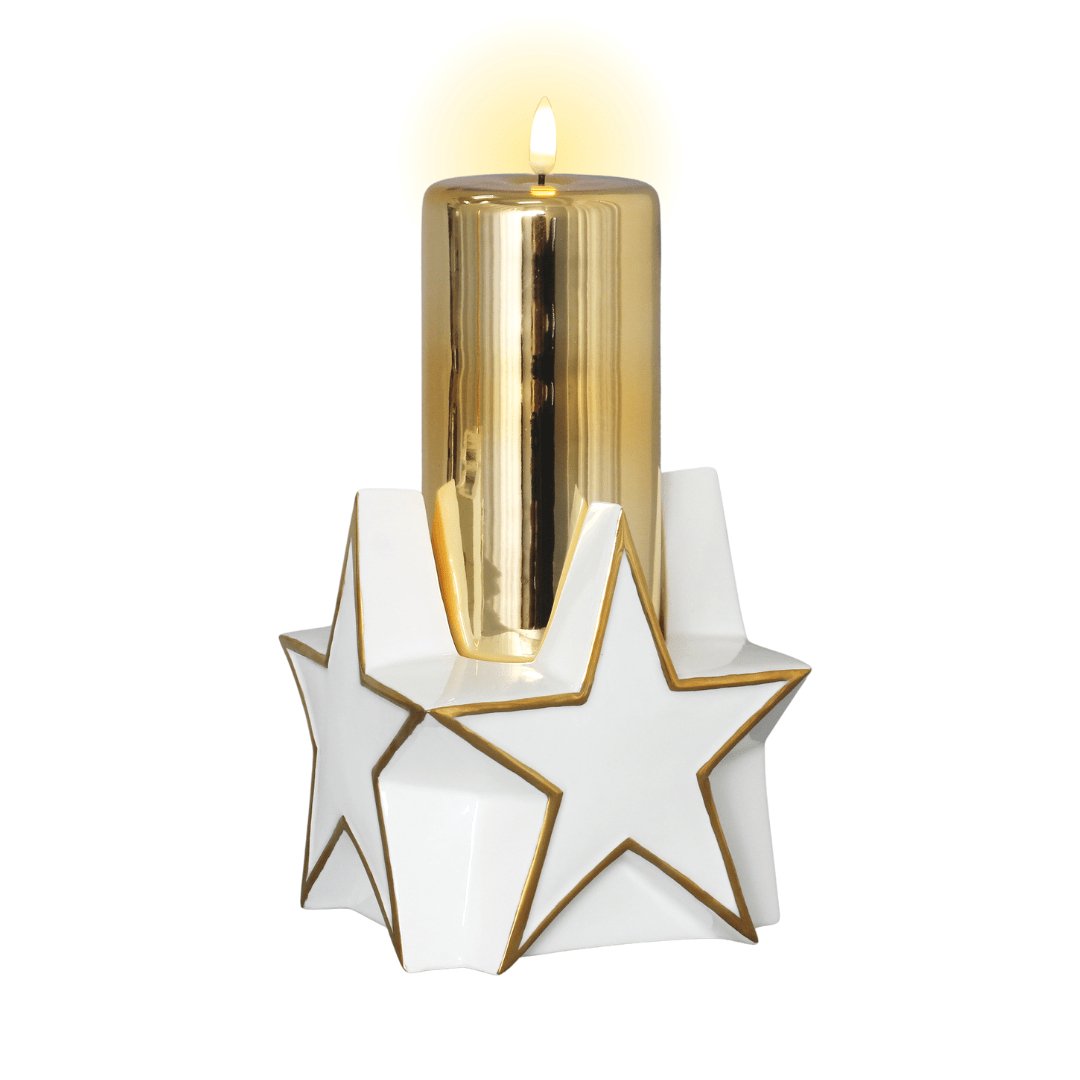 Gold Glass Pillar Candle with Glazed Porcelain Star Base