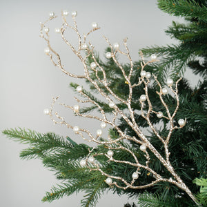 Gold Glitter & Pearl Bead Studded Tree Pick - Set of 6 - ironyhome