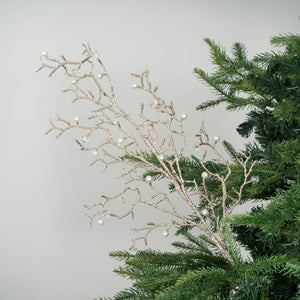 Gold Glitter & Pearl Bead Studded Tree Pick - Set of 6 - ironyhome