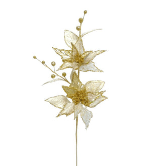 Gold & Ivory Poinsettia Flowers Pick - Set of 4 - ironyhome