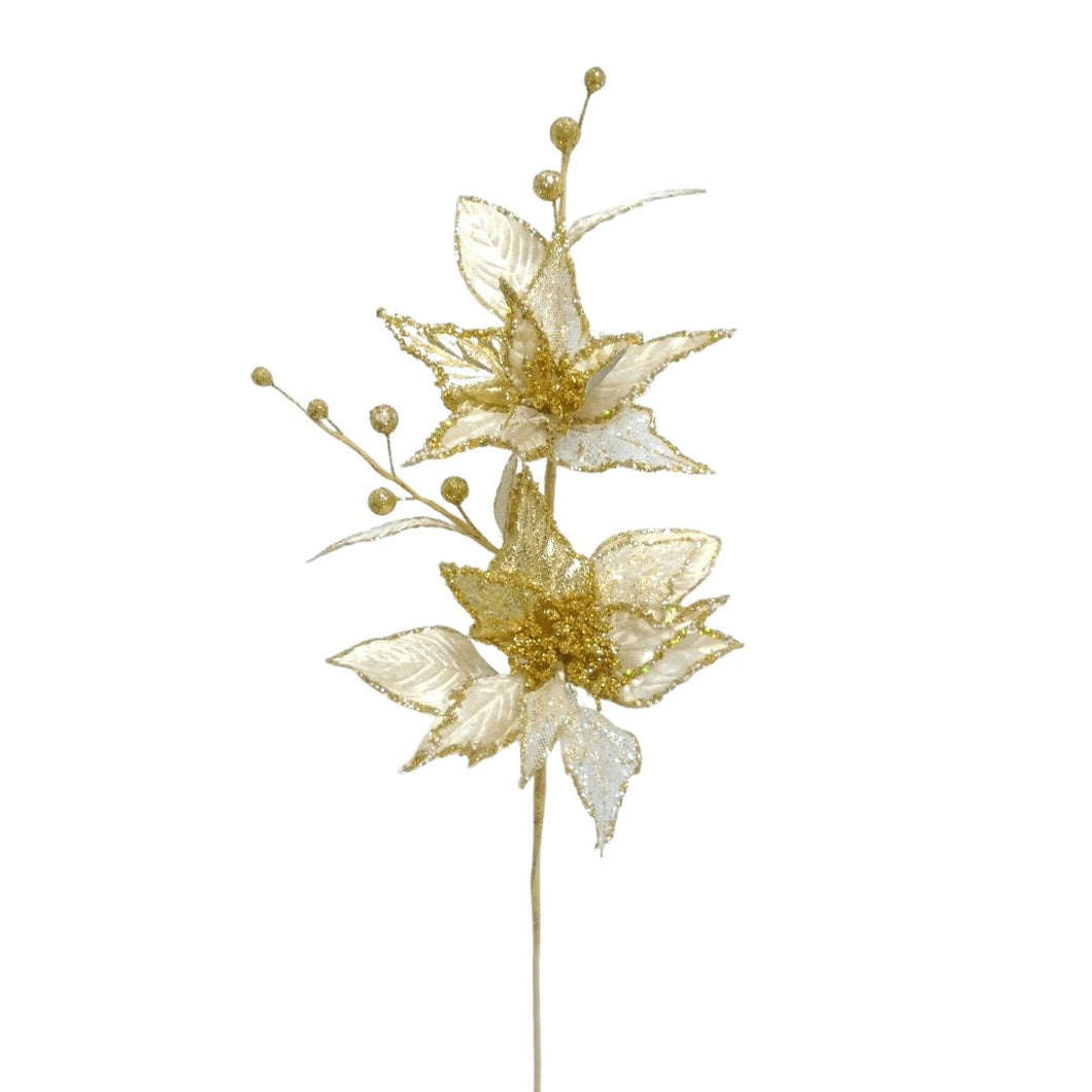 Gold & Ivory Poinsettia Flowers Pick - Set of 4 - ironyhome