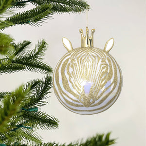 Gold & White Hand Blown Zebra Ornament