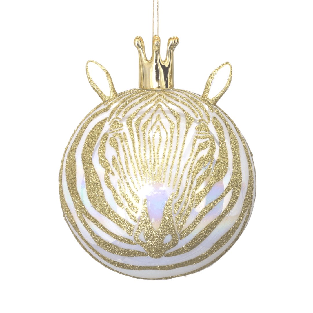 Gold & White Hand Blown Zebra Ornament