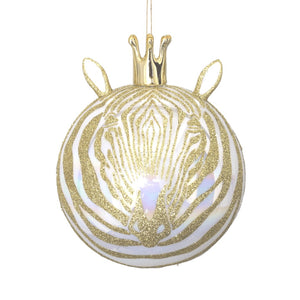 Gold & White Hand Blown Zebra Ornament - Set of 6 - ironyhome