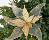 Gold Wired Festive Poinsettia Flower Pick - Set of 2 - ironyhome