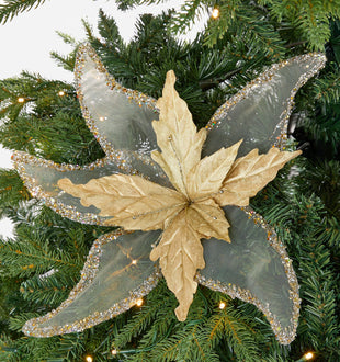 Gold Wired Festive Poinsettia Flower Pick - Set of 2 - ironyhome