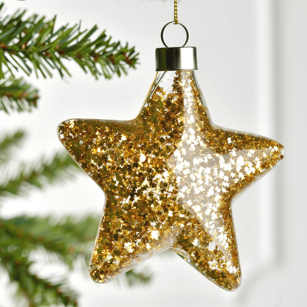Golden Glitter Gilded Star Ornament - Set of 6 - ironyhome