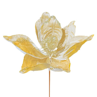 Golden Magnolia Christmas Tree Pick- Set of 6 - ironyhome