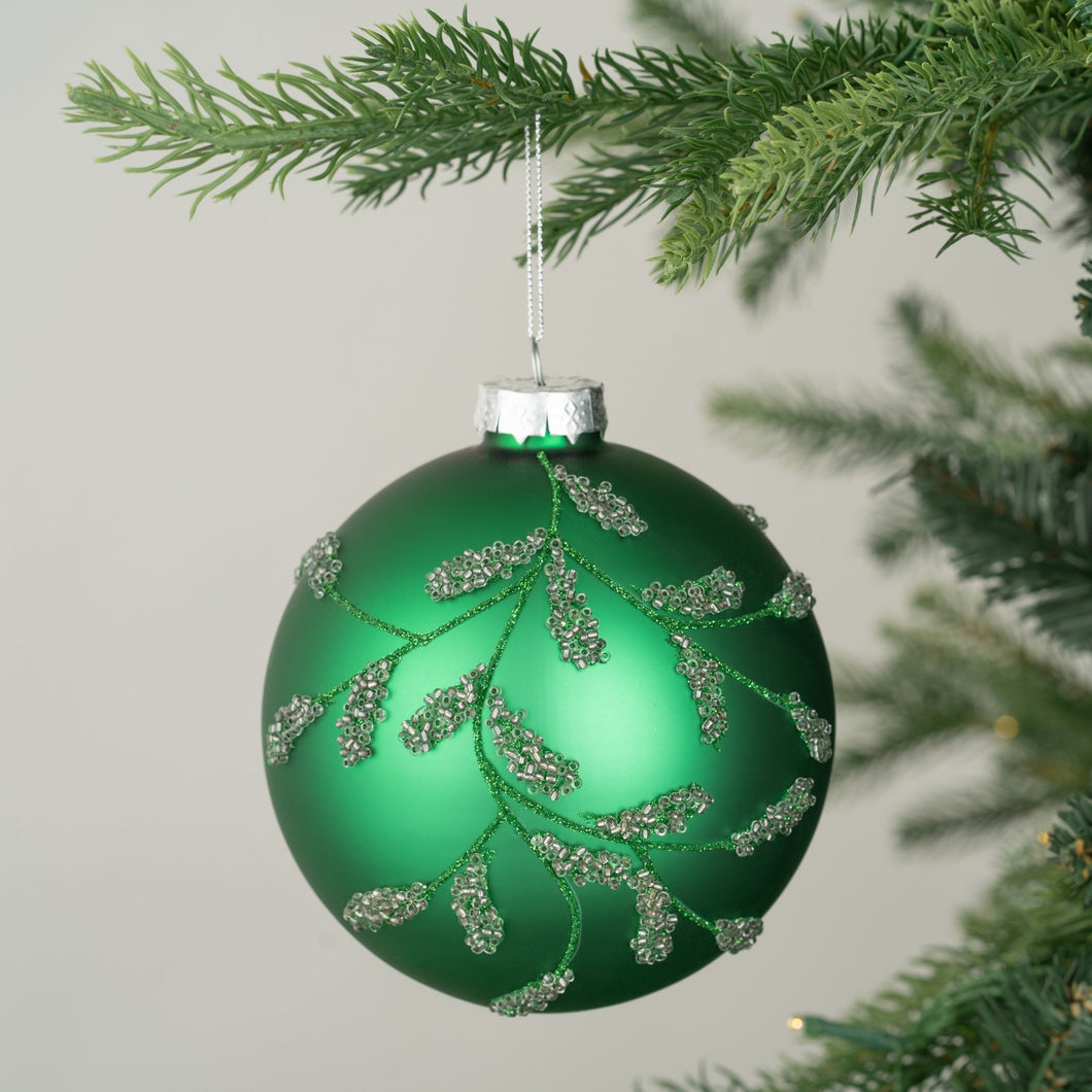 Green Ball Ornament with Glitter - ironyhome