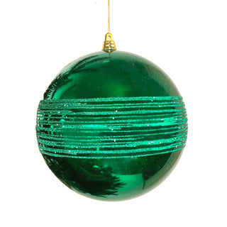 Green Festive Ball Ornament with Glitter Stripes - Set of 4 - ironyhome
