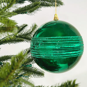 Green Festive Ball Ornament with Glitter Stripes - Set of 4 - ironyhome