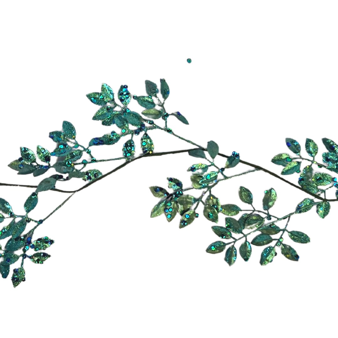 Green Leaves Garland with Glitter