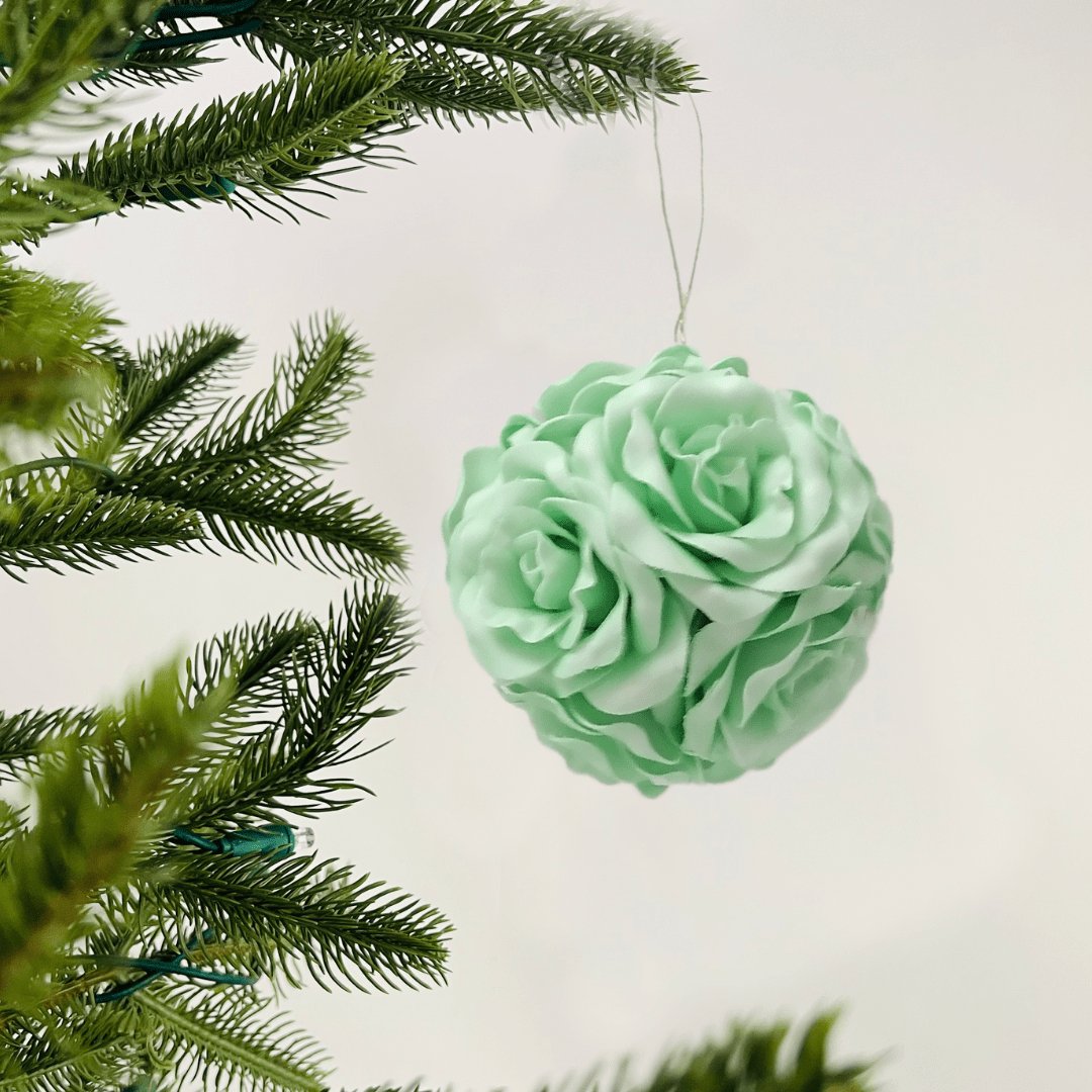 Green Rose Flower Ornament - Set of 4