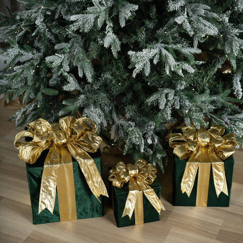Green Velvet Gift-Box with Gold Ribbon - Set of 3 - ironyhome
