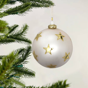 Hand-Blown Glass Ball Ornament with Gold Stars - Set of 6 - ironyhome