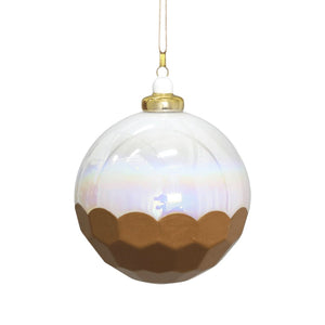 Hand-Blown, Multi-Faceted White & Gold Ball Ornament - Set of 6