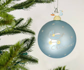 Hand-Blown Powder Blue Glass Ornament with Stork - Set of 6 - ironyhome