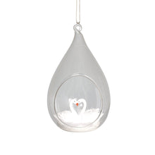 Hand-Blown Tear Drop Glass Ornament with Swan Pair Inside - Set of 6 - ironyhome