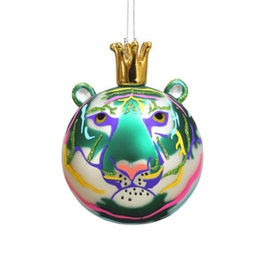 Hand-Blown Tiger Head Glass Ball with Gold Crown - Set of 6 - ironyhome