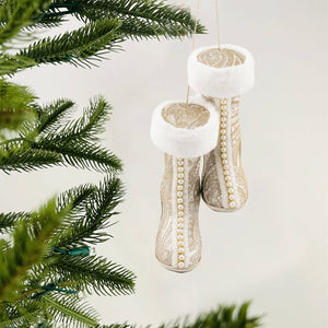 Hanging Champagne High-Heel Boots Ornament - Set of 4