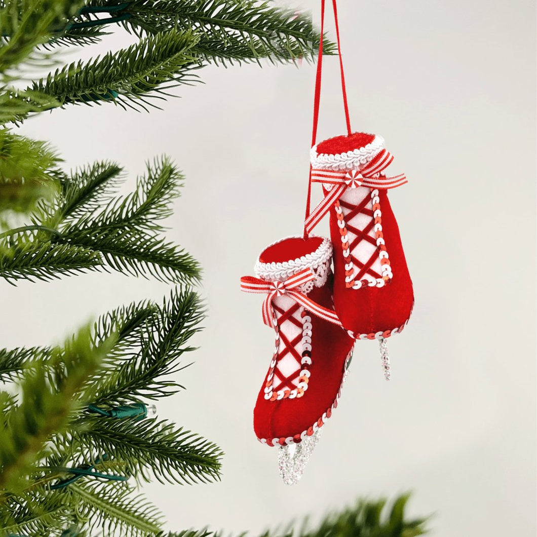 Hanging Red Skate Boots Ornament - ironyhome