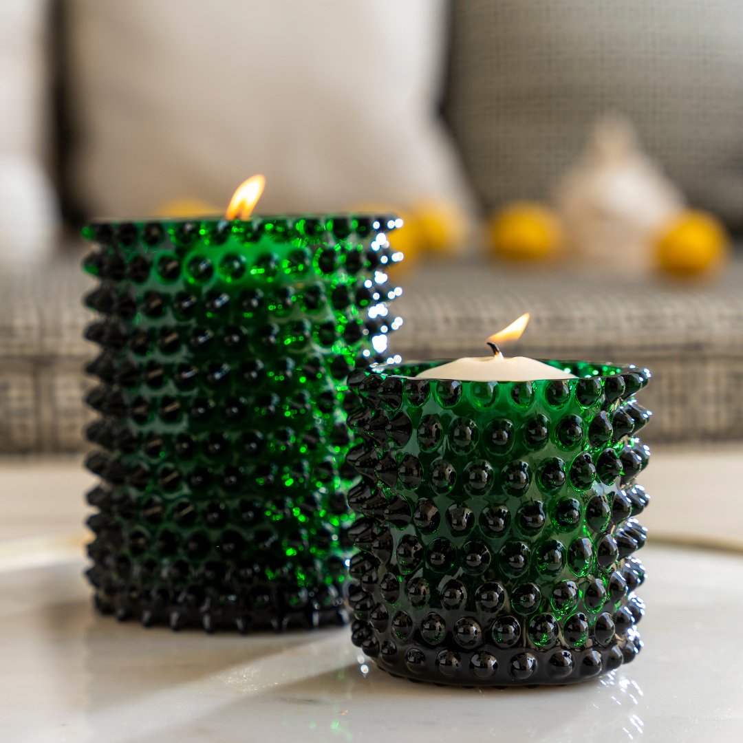 Green Hand-blown Candle Holder